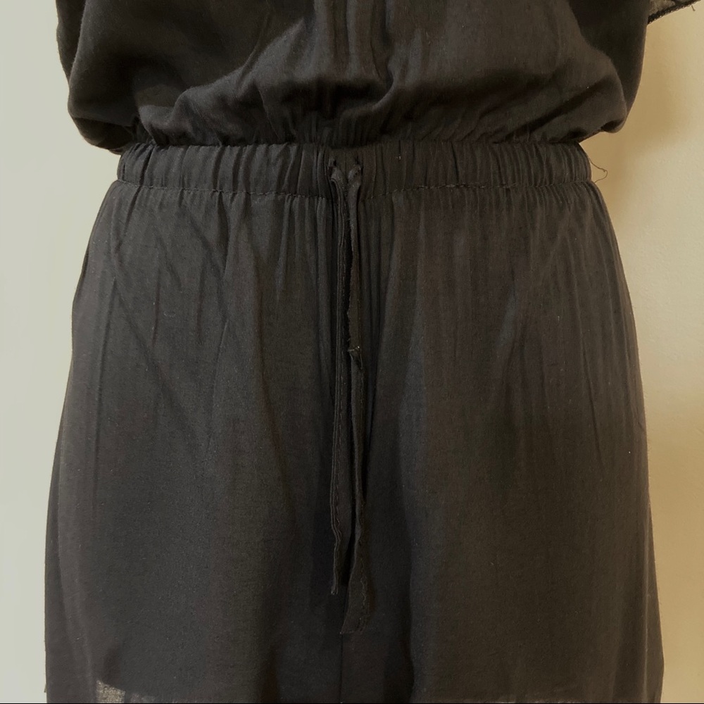 Ruffled Off Shoulder Tie Waist Romper Black - Picture 4 of 5
